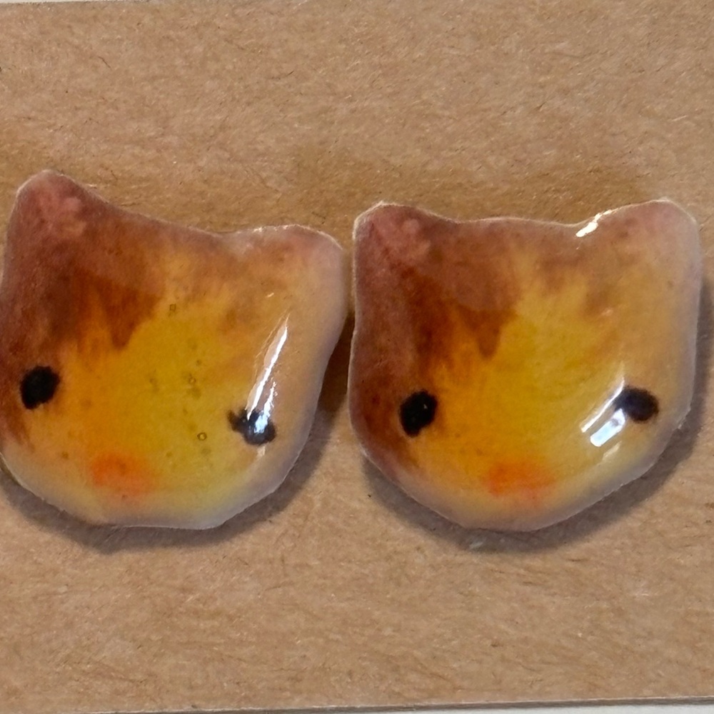 New Handmade Yellow Fox Face Stud Earrings - Women Jewelry Earrings